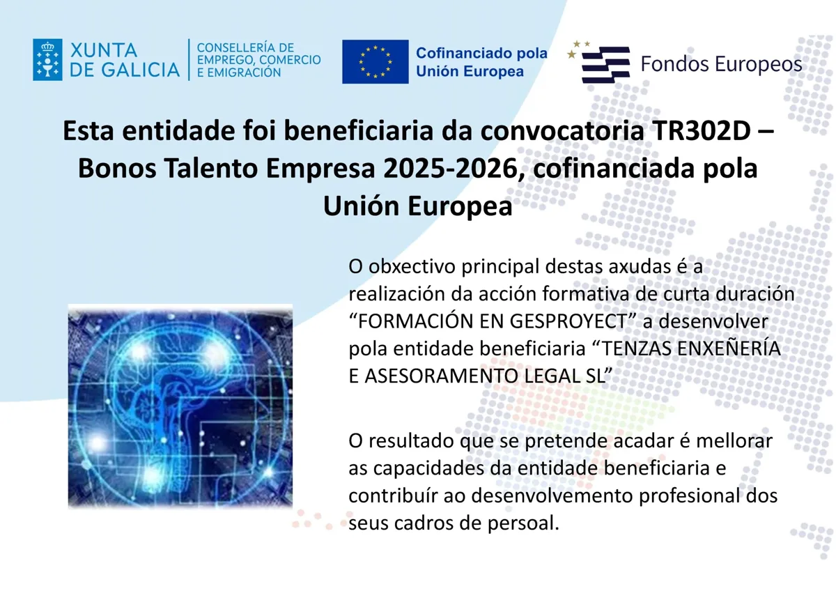 Cartel da formación en GESPROYEC cofinanciada polo FSE+ Galicia 2021-2027